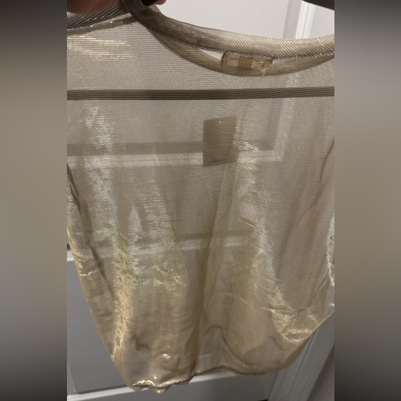Silence + Noise Gold Metallic Sheer T-Shirt - Picture 3 of 6